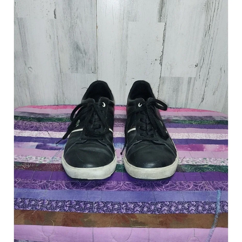 Lacoste Novas Ct Mens Sz 13 Black Leather Sneaker Shoes Low Top Lace Up